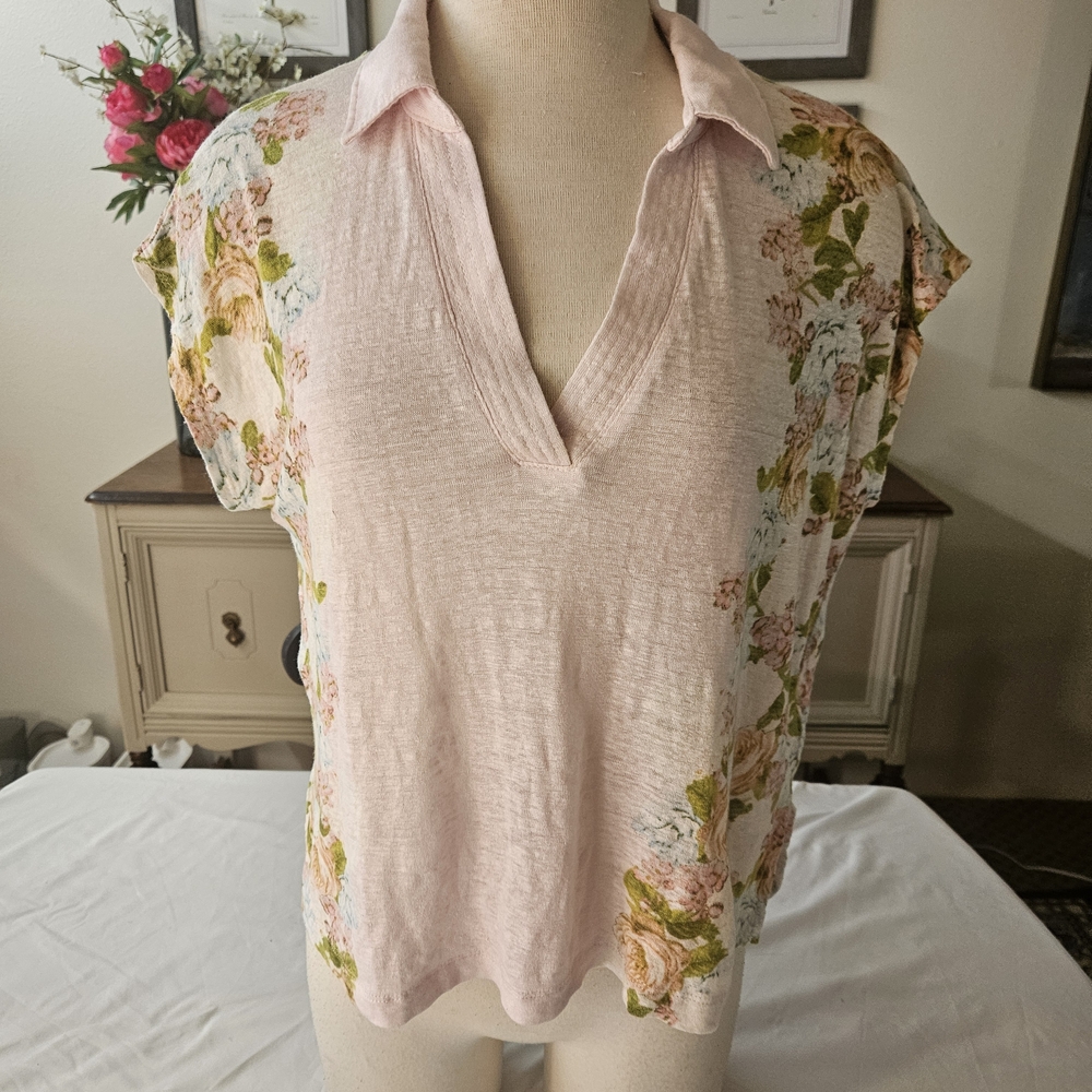 Joie Pink Floral Linen Blouse
